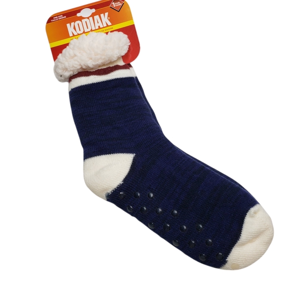 🔷️New Kodiak Home Sock Non Slip Blue White One Size Warm Cozy
